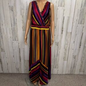 Worthington Plus Size V-Neck Bright Striped Maxi Dress